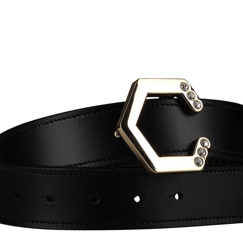 Coldstream Hutton Diamante Leather Belt - Black/Gold
