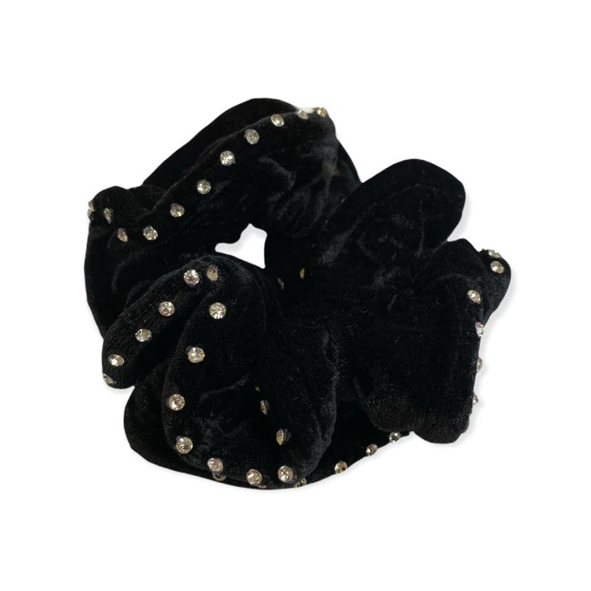 Velvet / Crystal Hair Scrunchies - Black