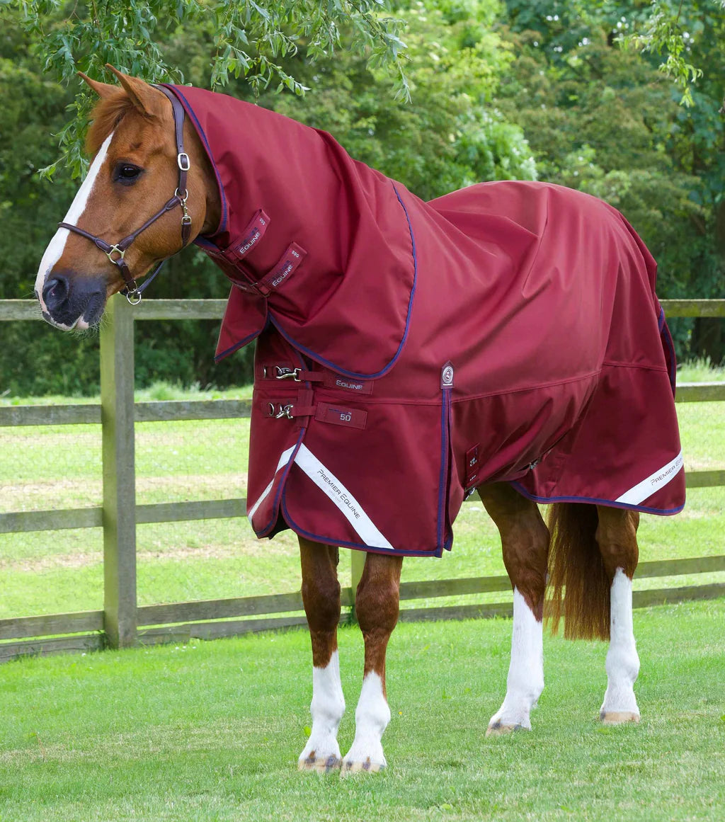 Premier Equine Titan 50g Turnout Rug with Classic Neck Cover - Burgundy