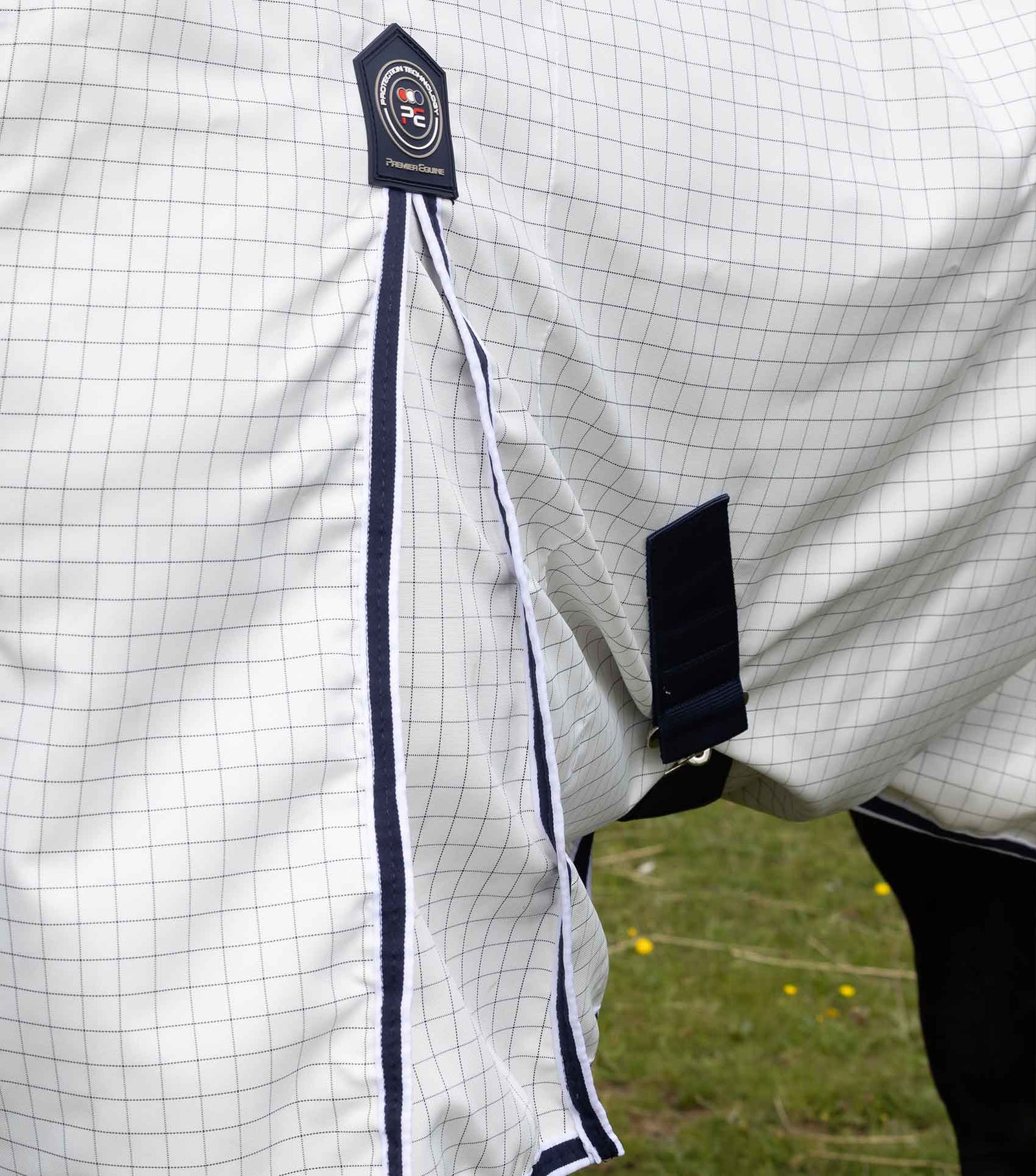 Premier Equine Cotone Combo Stable Sheet - White-Navy Check