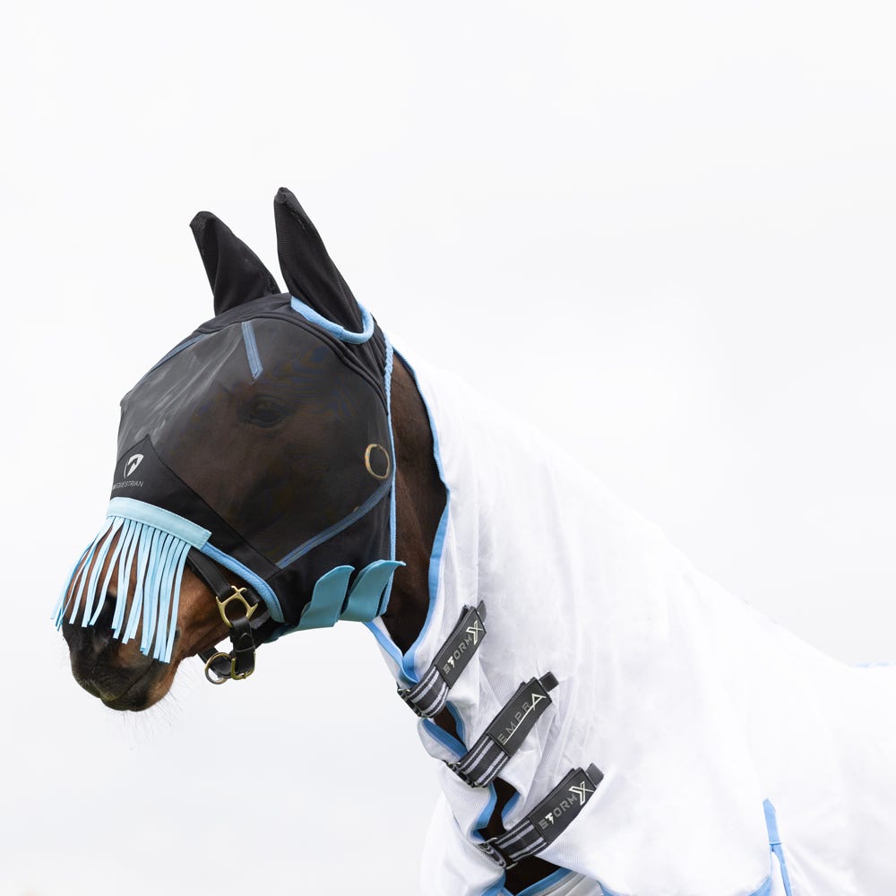 Hy Equestrian Mesh Half Mask With Ears and Fringe - Nags Essentials