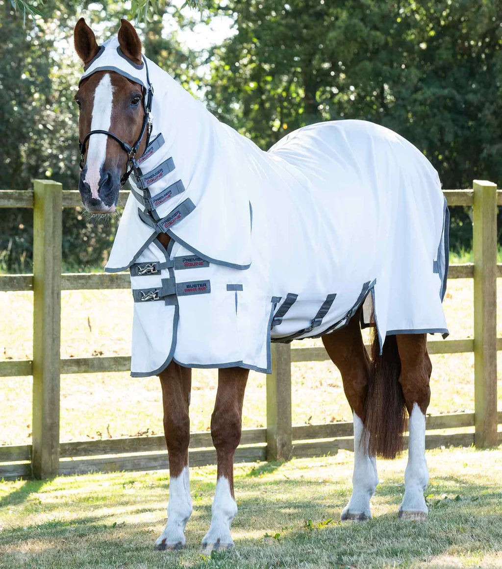 Premier Equine Sweet Itch Buster Fly Rug with Belly Flap - White - Nags Essentials