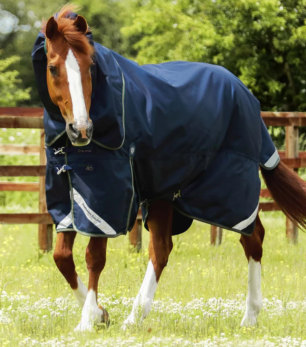 Premier Equine Titan 40g Turnout Rug with Snug-Fit Neck Cover - Navy - Nags Essentials