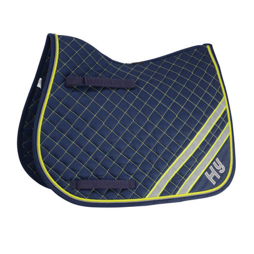 Reflector Saddle Pad by Hy Equestrian - Navy/Yellow/Silver