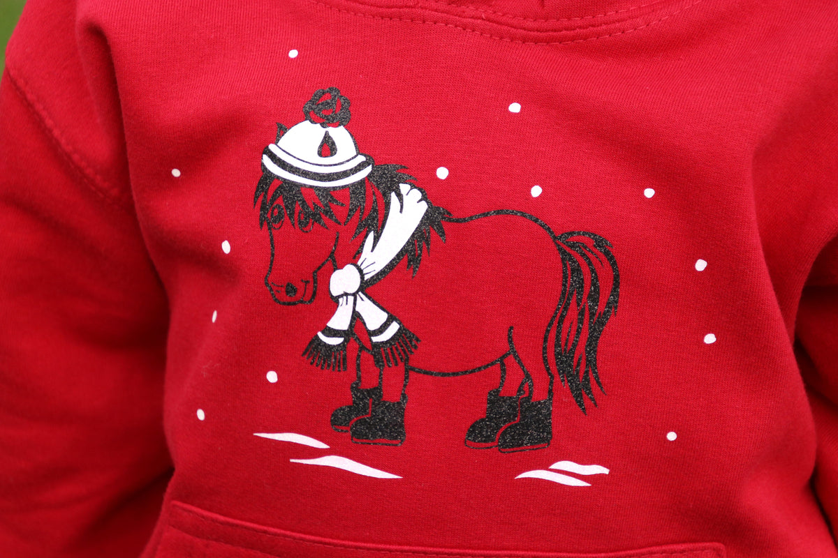 British Country Collection Christmas Snow Pony Glittering Hoodie