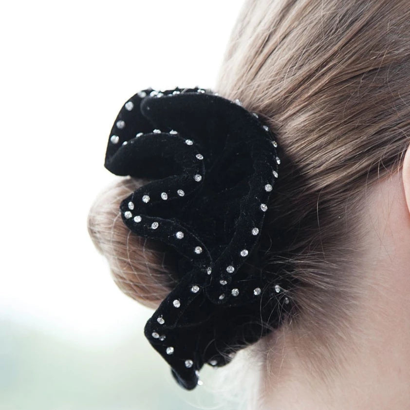 Velvet / Crystal Hair Scrunchies - Black