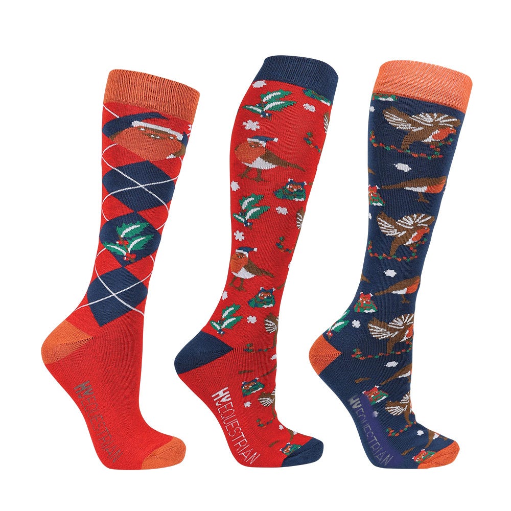 Hy Equestrian Ruby the Robin Christmas Socks (Pack of 3)
