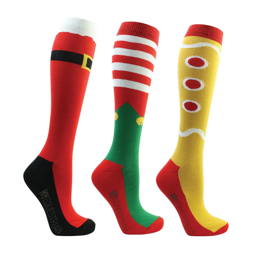 Hy Equestrian Festive Feet Junior Christmas Socks (Pack of 3)