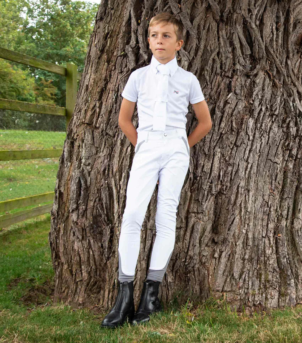 Premier Equine Gando Boys Gel Knee Competition Riding Breeches - White