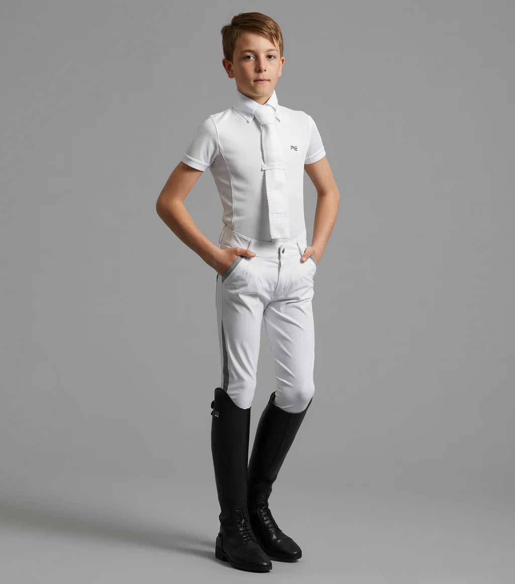 Premier Equine Gando Boys Gel Knee Competition Riding Breeches - White