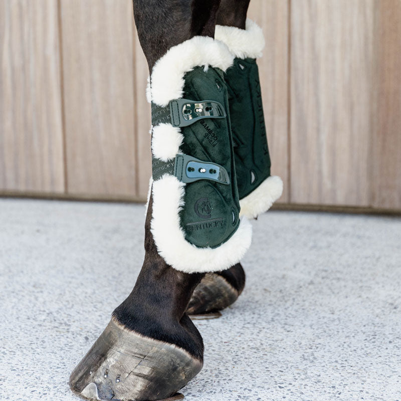 Kentucky Vegan Sheepskin Tendon Boots Bamboo Elastic Velvet Dark Green