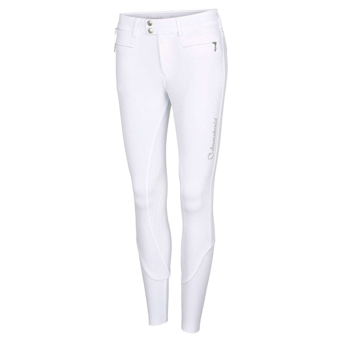 Samshield Adele Knee Grip Ladies White Breeches - White-Silver Crystal