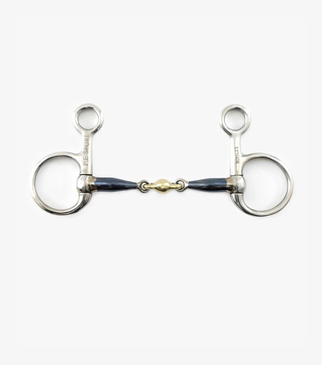 Premier Equine Blue Sweet Iron Hanging Cheek with Brass Alloy Lozenge