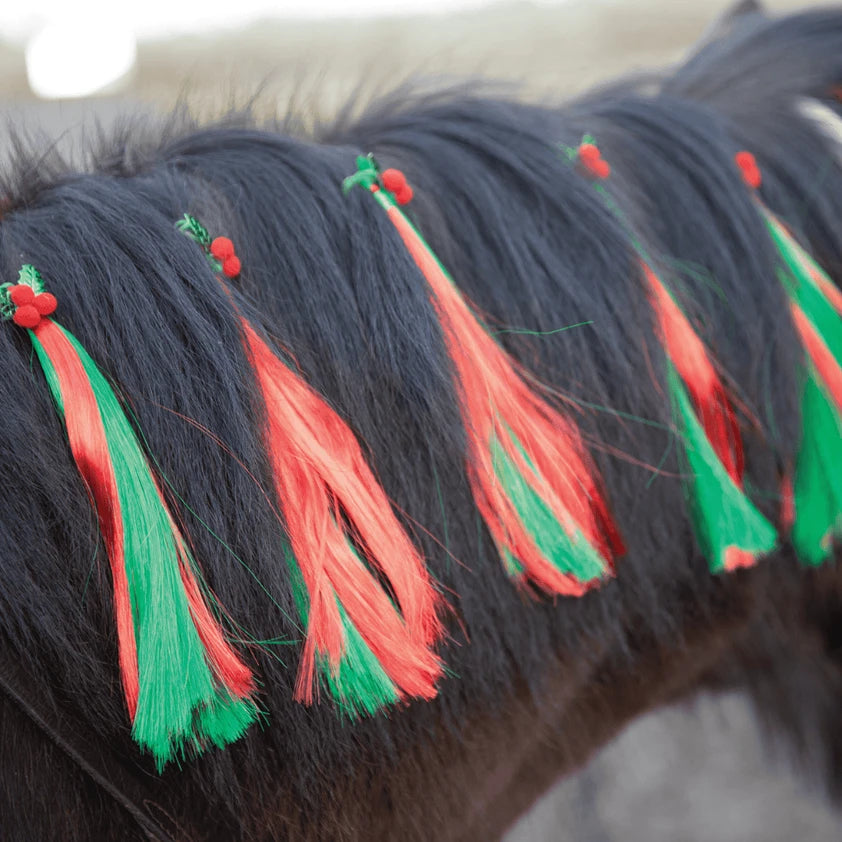 Christmas Holly Festive Horse Mane Tassels (5 Pack)