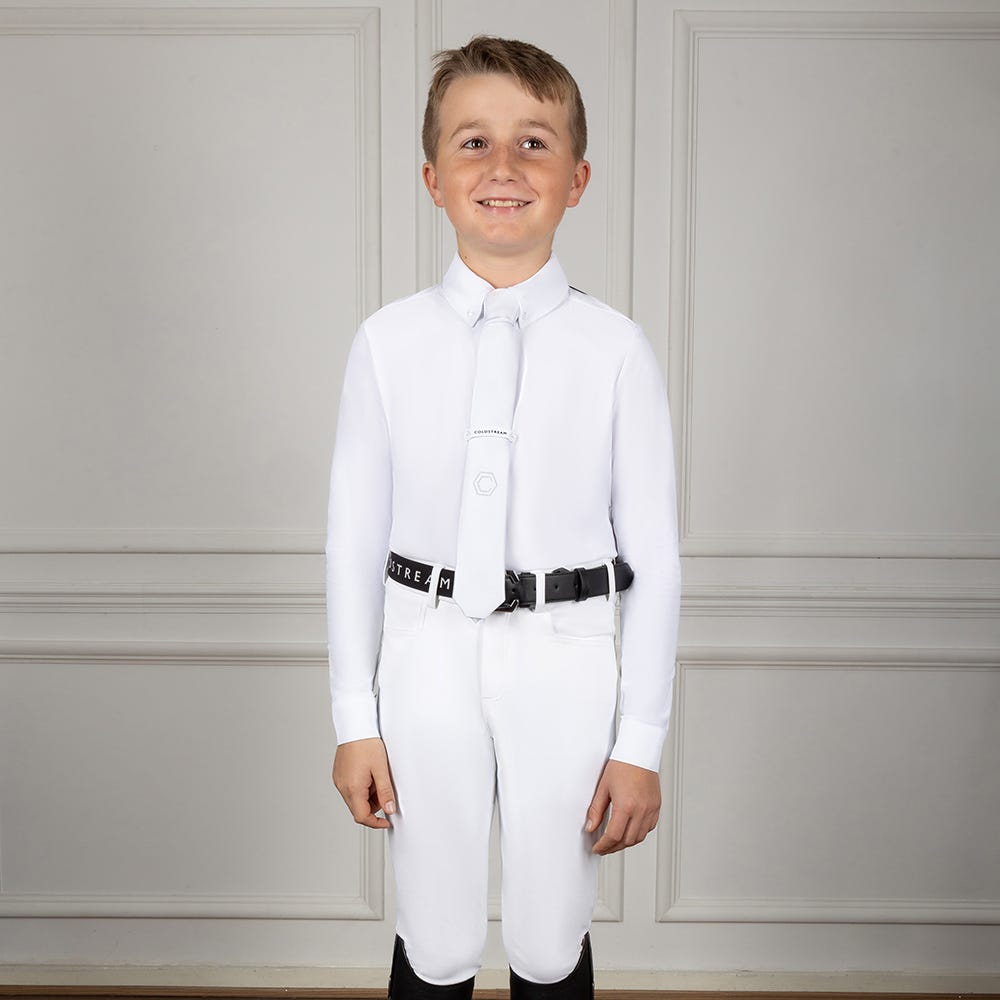 Coldstream Penston Boys Long Sleeve Show Shirt White - Navy - Nags Essentials
