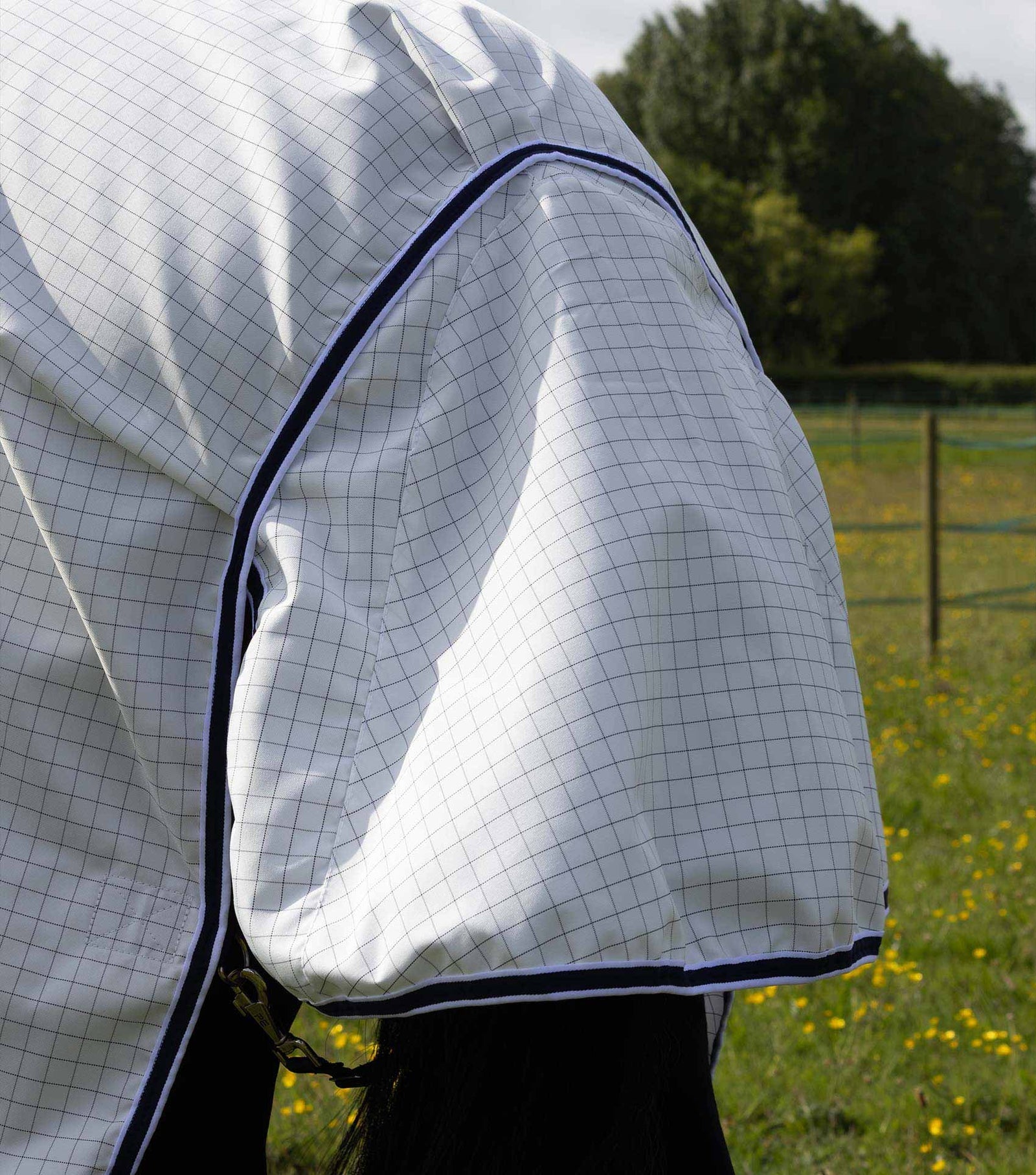 Premier Equine Cotone Combo Stable Sheet - White-Navy Check