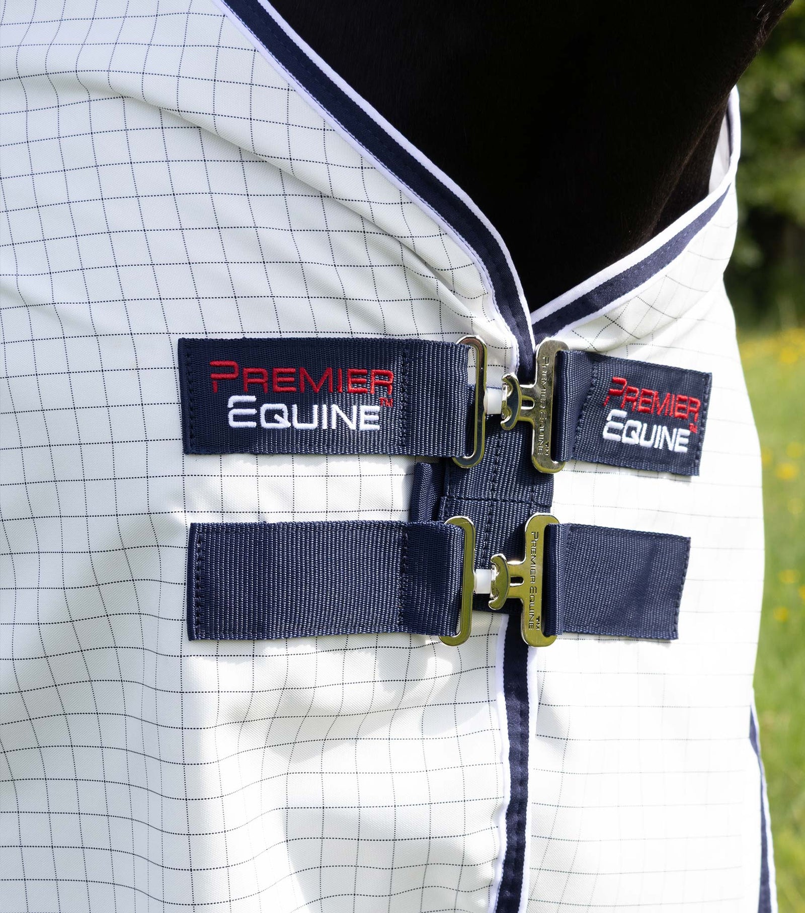 Premier Equine Cotone Original Stable Sheet - White-Navy Check