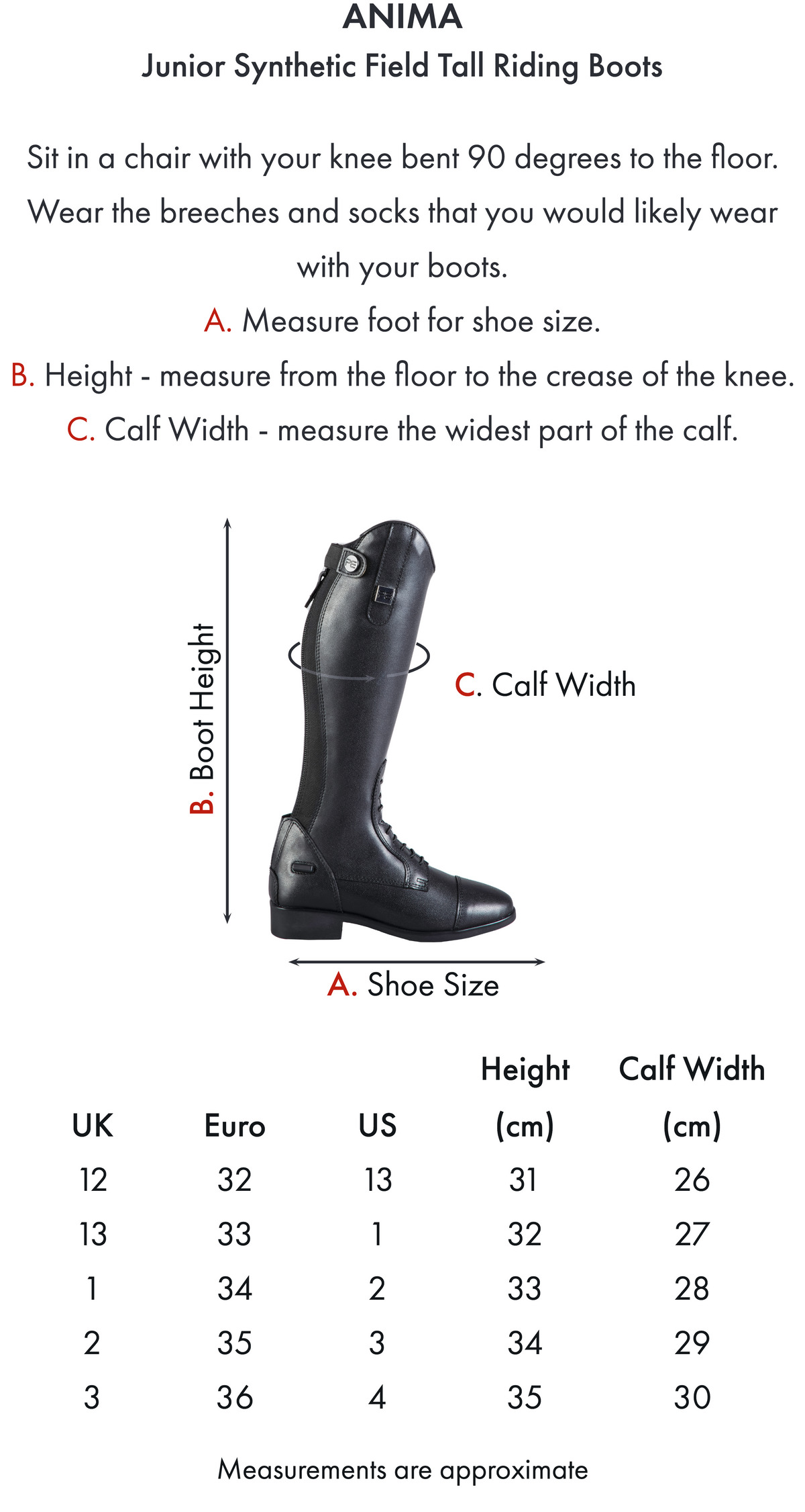 Premier Equine Anima Junior Synthetic Field Tall Riding Boot - Black