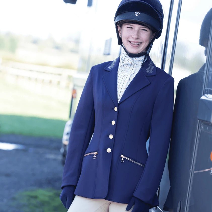 Equetech Junior Crystal Showerproof Competition Jacket - Navy - RoseGold - Nags Essentials