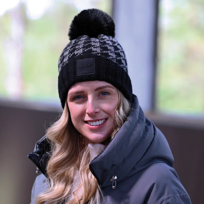 Houndstooth Waterproof Knit Hat - Black/Grey