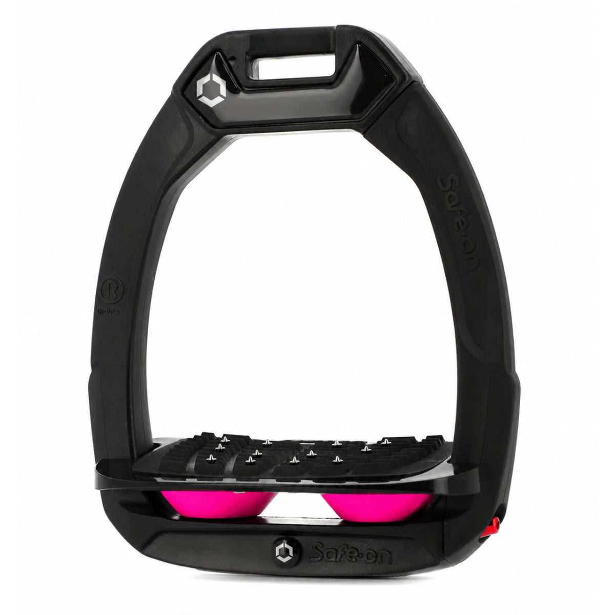 Flexon Safe-On Stirrups Black Frame Pink Elastomers - Inclined Ultra Grip - Nags Essentials