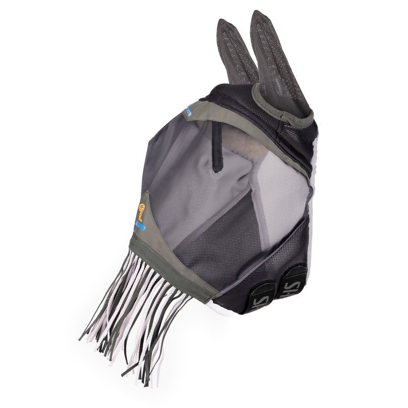 FlyGuard Pro Air Motion Fly Mask with Ears &amp; Fringe - Dark Grey - Nags Essentials