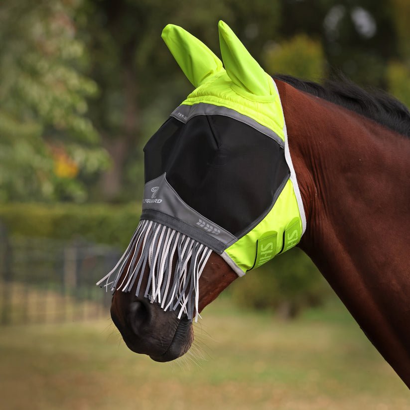 FlyGuard Pro Hi - Viz Fine Mesh Fly Mask with Ears & Nose Fringe - Nags Essentials