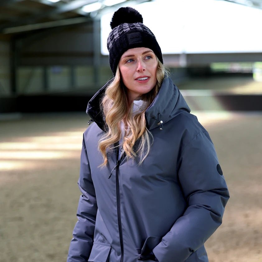 Houndstooth Waterproof Knit Hat - Black/Grey - Nags Essentials