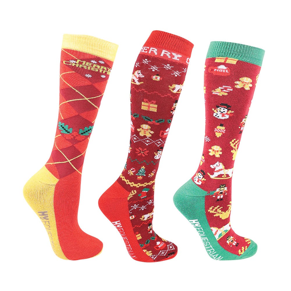 Hy Equestrian Christmas Cross Stitch Socks (Pack of 3) - Nags Essentials