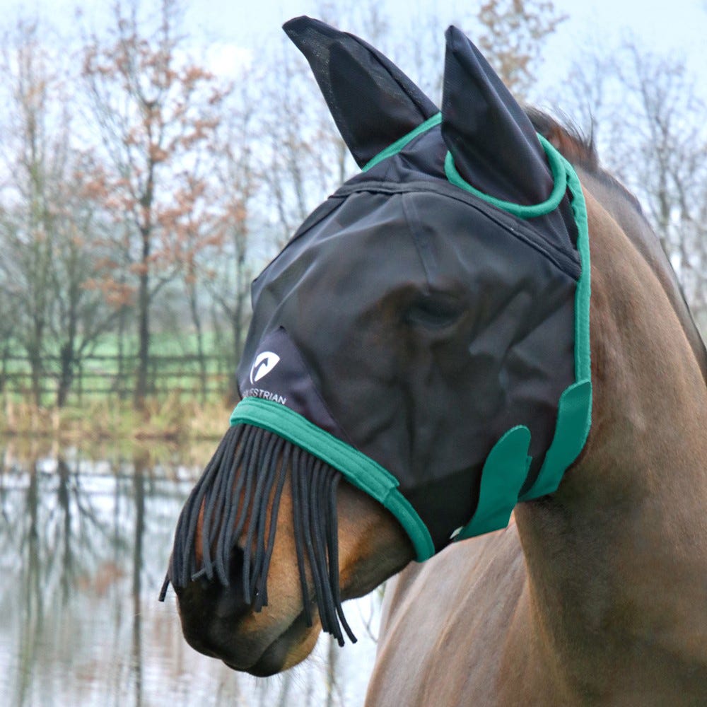 Hy Equestrian Mesh Half Mask With Ears and Fringe - Nags Essentials