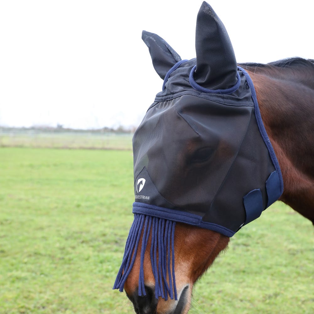 Hy Equestrian Mesh Half Mask With Ears and Fringe - Nags Essentials