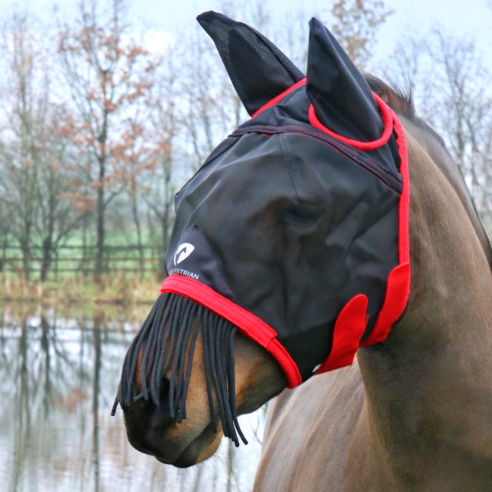Hy Equestrian Mesh Half Mask With Ears and Fringe - Nags Essentials
