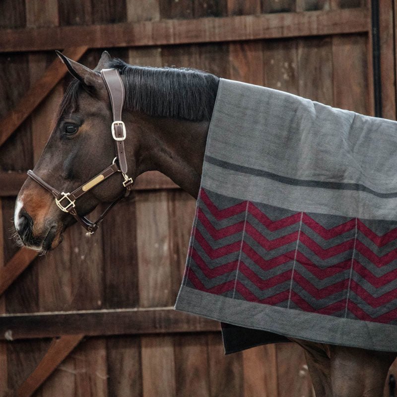 Kentucky Fleece Square Blanket Fishbone - Grey/Burgundy - Nags Essentials