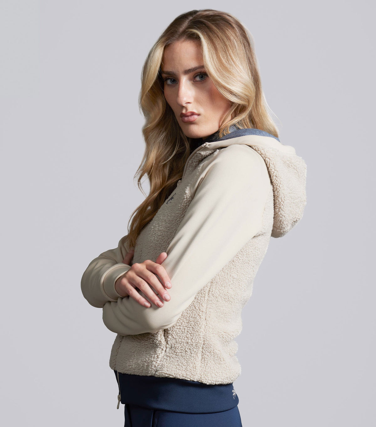 Leora Womens Teddy Fleece Hoodie Ivory Dust