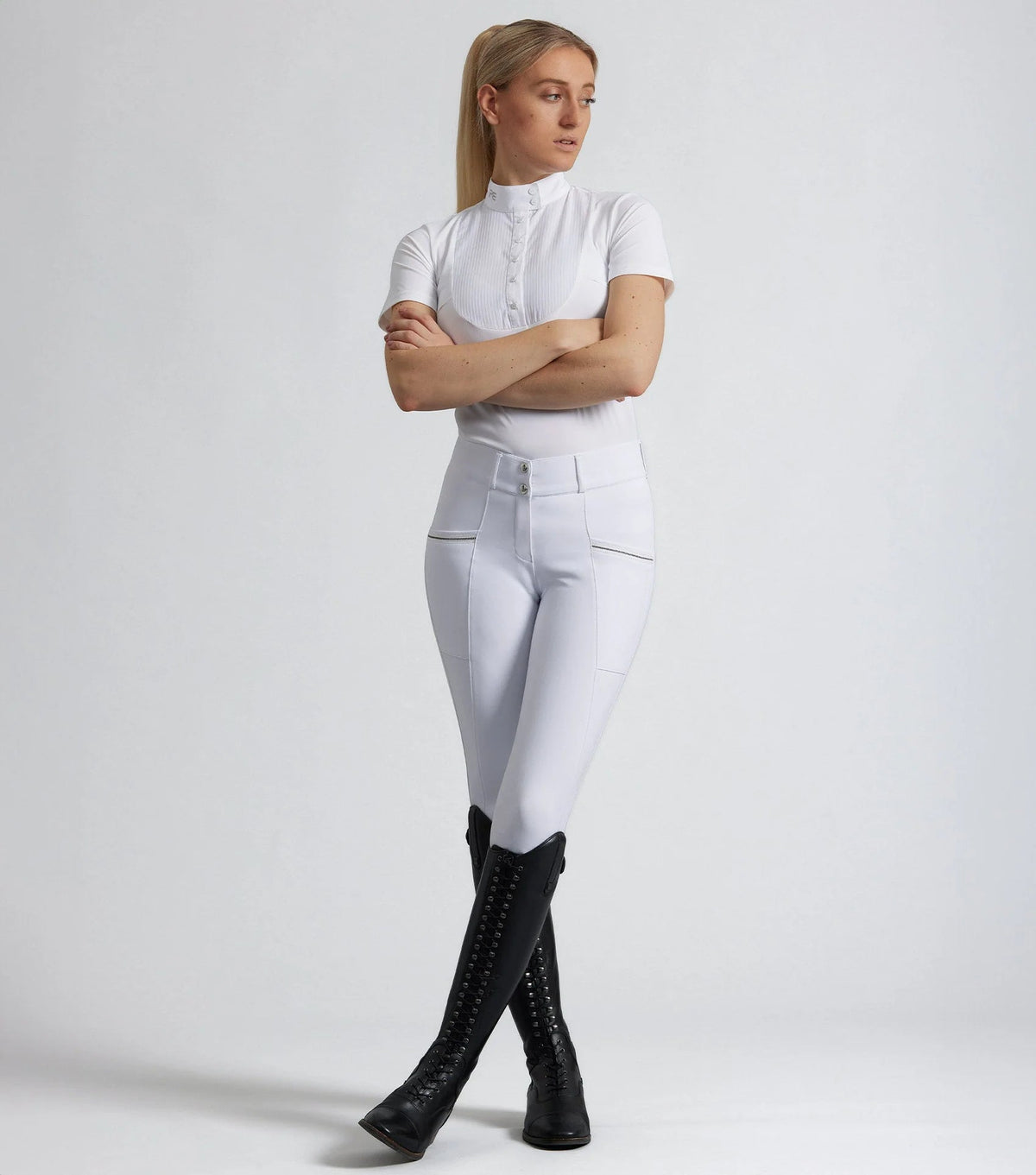 Premier Equine Ofena Women's Gel Knee Grip Competition Riding Breeches - White - Nags Essentials