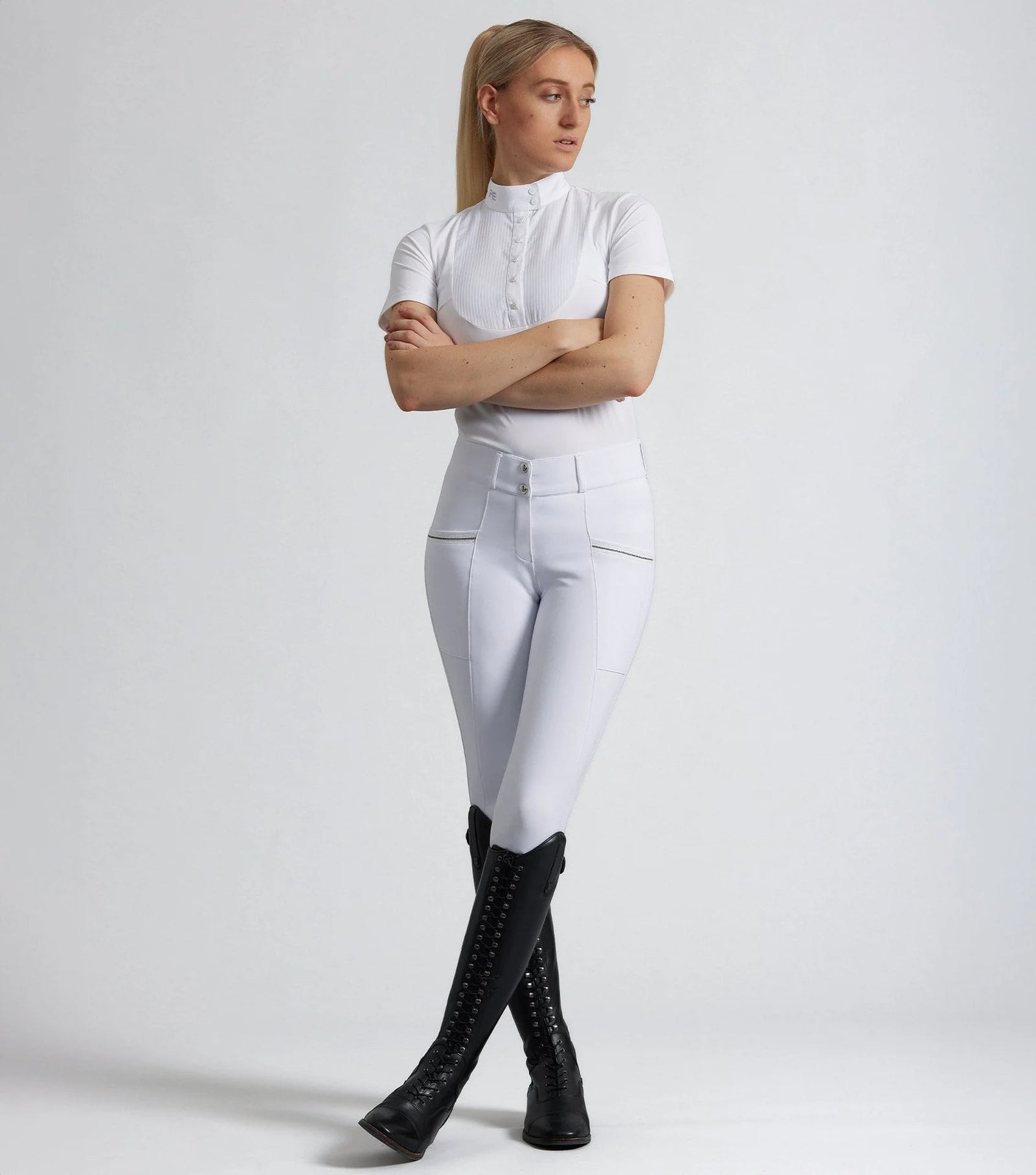Premier Equine Ofena Women's Gel Knee Grip Competition Riding Breeches - White - Nags Essentials