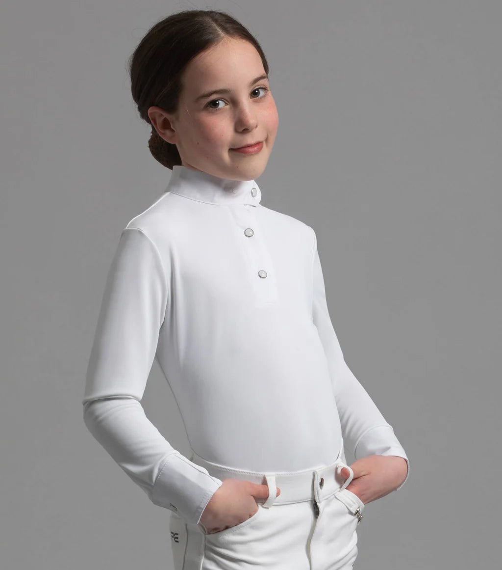 Premier Equine Rossini Girls Lycra Show Shirt - White - Nags Essentials