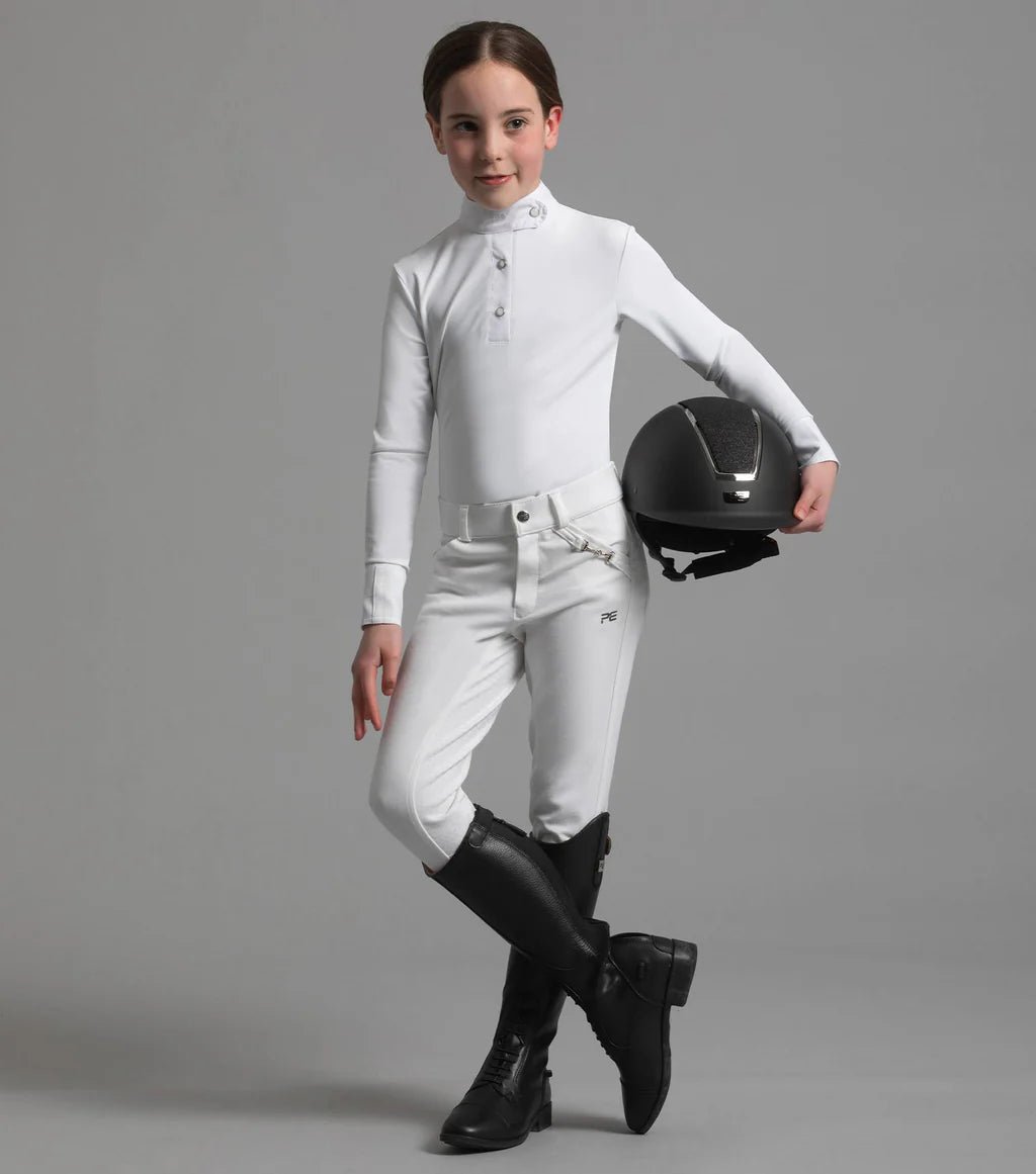 Premier Equine Rossini Girls Lycra Show Shirt - White - Nags Essentials