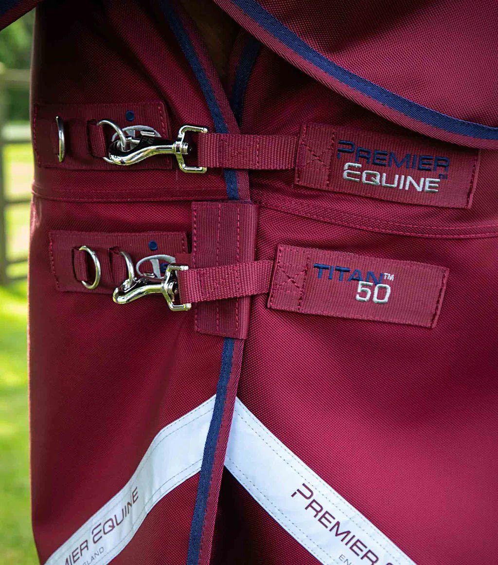Premier Equine Titan 50g Turnout Rug with Classic Neck Cover - Burgundy - Nags Essentials