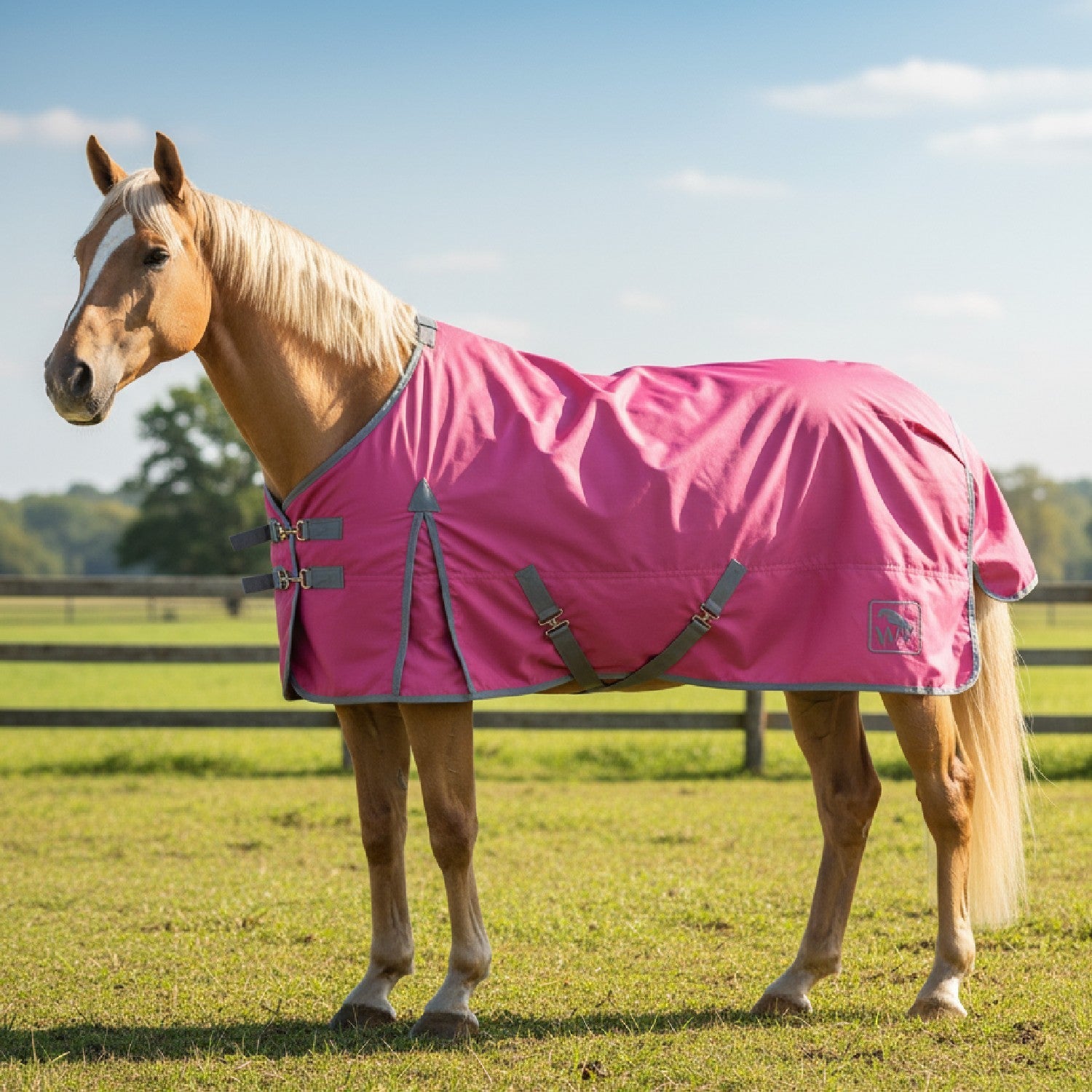 W - Horse 0g Standard Turnout Rug Pink/Grey - Nags Essentials
