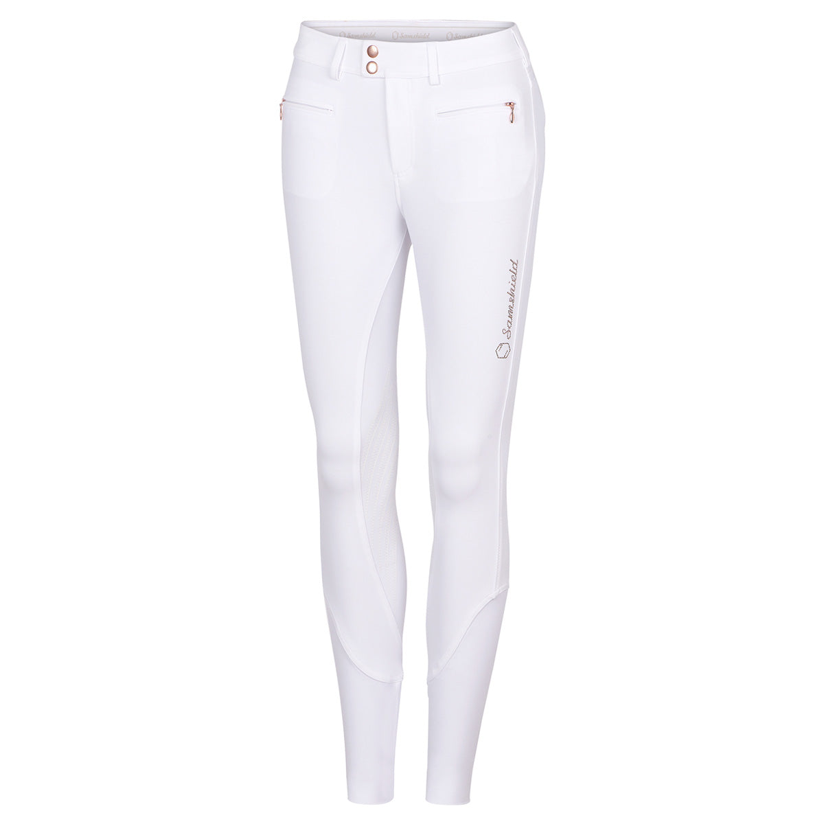 Samshield Adele Knee Grip Ladies White Breeches - White-Silver Crystal
